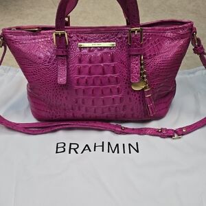 Brahmin Fuchsia Croc-Embossed Leather Satchel